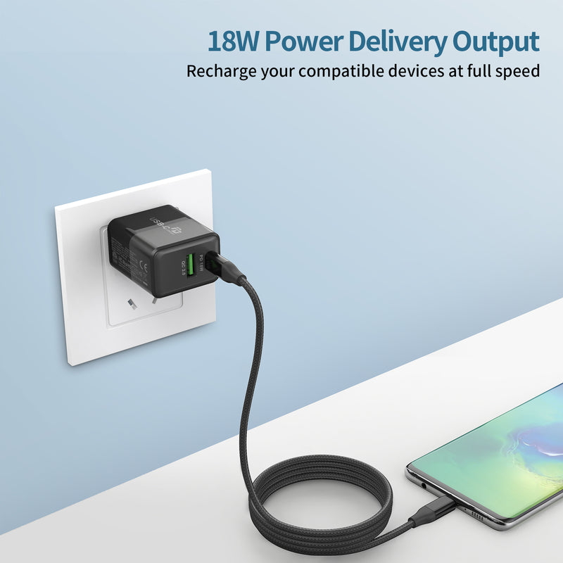 18W USB-C Power Adapter, Fast Charging Adapter, USB-A and USB-C Dual Port Compact USB Wall Charger